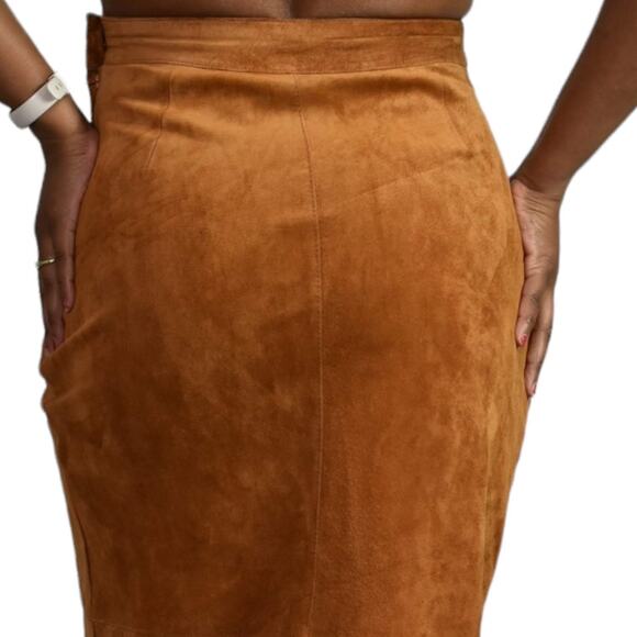 Vintage Eagles Eye Suede Skirt Brown Embroidered Straight Column Camel Size 2 XS - Picture 5 of 15